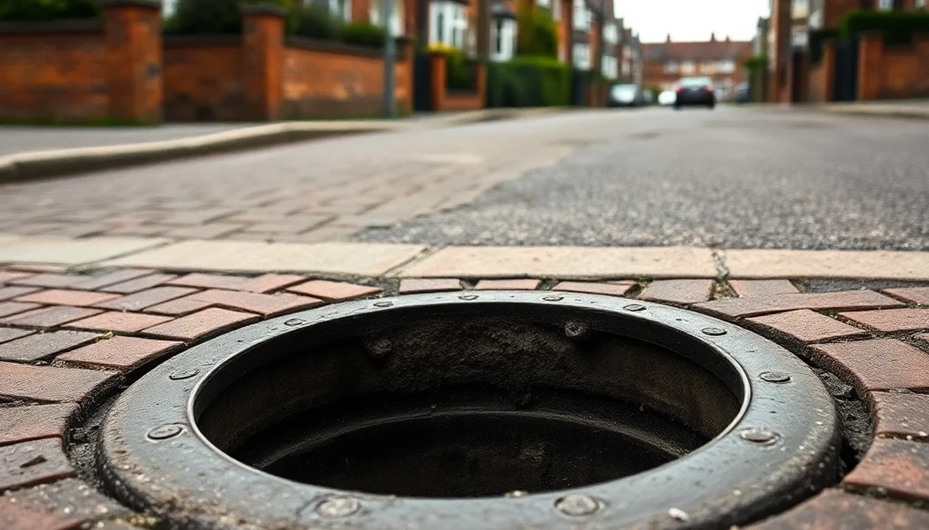 Open manhole on Leicester suburban street